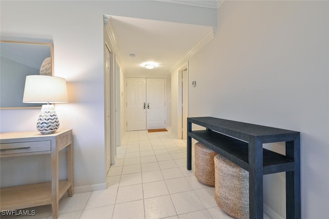 6549 Marissa Loop Unit 26, Naples, FL 34108 - corridor with baseboards, ornamental molding, and light tile patterned flooring