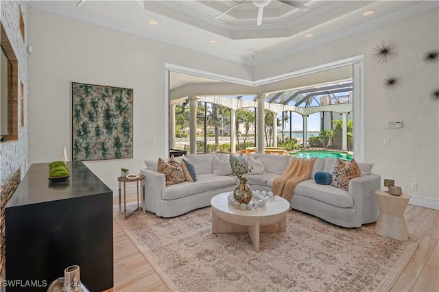 10371 Via Anacapri Ct, Miromar Lakes, FL 33913 - living room with ceiling fan, a sunroom, light wood finished floors, and recessed lighting
