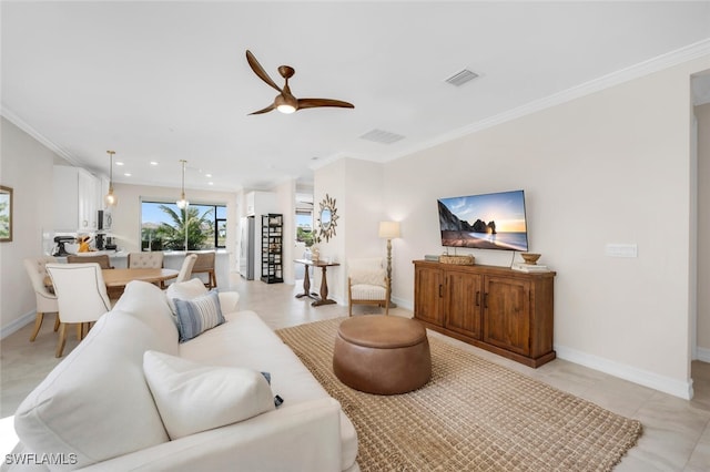 28306 Captiva Shell Loop, Bonita Springs, FL 34135 - living area featuring ceiling fan, recessed lighting, baseboards, visible vents, and ornamental molding