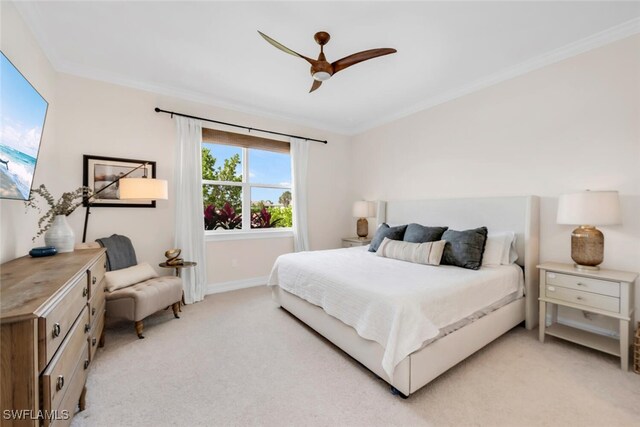 28306 Captiva Shell Loop, Bonita Springs, FL 34135 - bedroom featuring a ceiling fan, baseboards, light carpet, and ornamental molding
