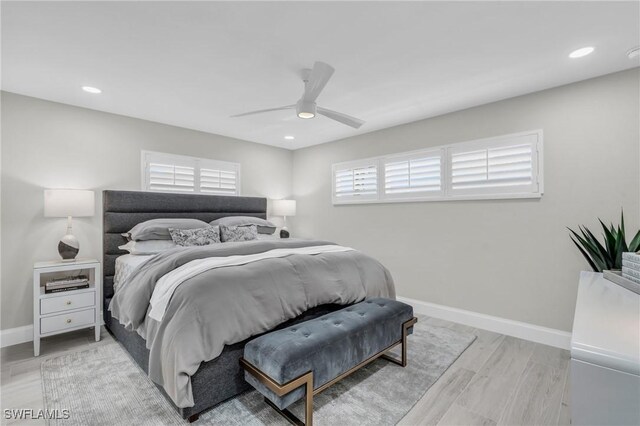 25 Palmview Blvd, Fort Myers Beach, FL 33931 - bedroom with recessed lighting, baseboards, ceiling fan, and light wood-style floors