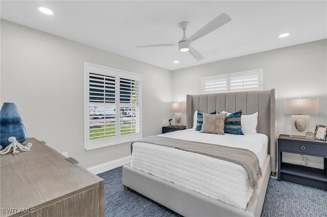25 Palmview Blvd, Fort Myers Beach, FL 33931 - carpeted bedroom with baseboards, recessed lighting, and ceiling fan