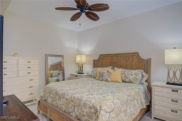 bedroom with carpet floors and a ceiling fan