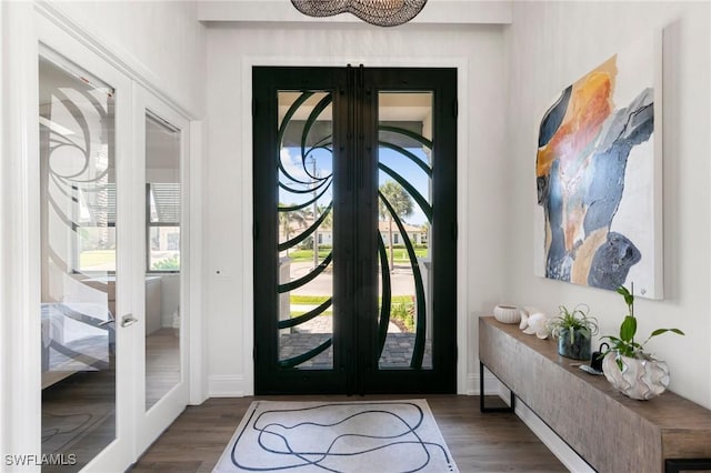 entryway featuring french doors and wood finished floors