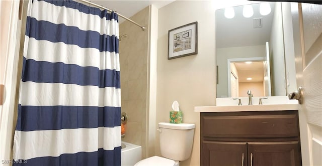 3779 Crofton Ct, Fort Myers, FL 33916 - full bath featuring toilet, visible vents, vanity, and shower / bathtub combination with curtain