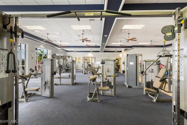 workout area featuring carpet