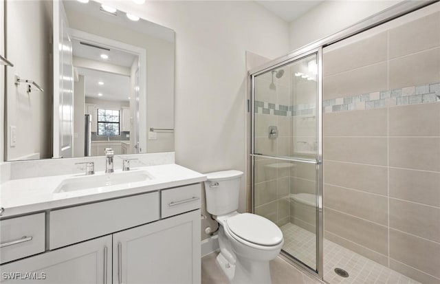16740 Rolling Rock Blvd, Alva, FL 33920 - bathroom with a shower stall, toilet, vanity, and recessed lighting