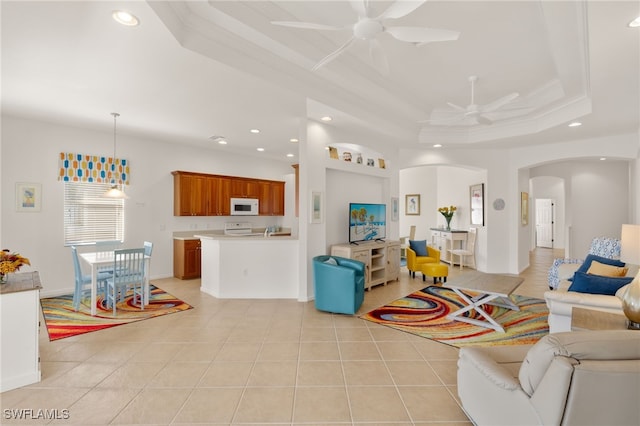 14572 Bellino Ter Unit 202, Bonita Springs, FL 34135 - living area featuring a ceiling fan, recessed lighting, and arched walkways