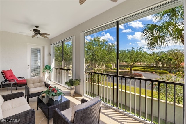14572 Bellino Ter Unit 202, Bonita Springs, FL 34135 - sunroom with ceiling fan and an outdoor living space