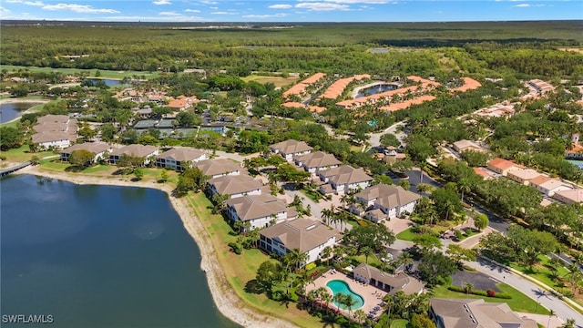 14572 Bellino Ter Unit 202, Bonita Springs, FL 34135 - drone / aerial view with a water view, a view of trees, and a residential view