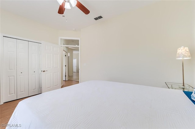 23061 Grassy Pine Dr, Estero, FL 33928 - bedroom featuring a ceiling fan, light wood-style flooring, and visible vents