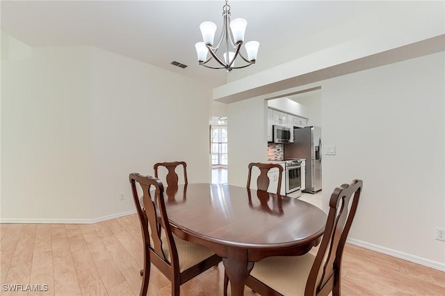 23061 Grassy Pine Dr, Estero, FL 33928 - dining space with an inviting chandelier, baseboards, light wood-type flooring, and visible vents