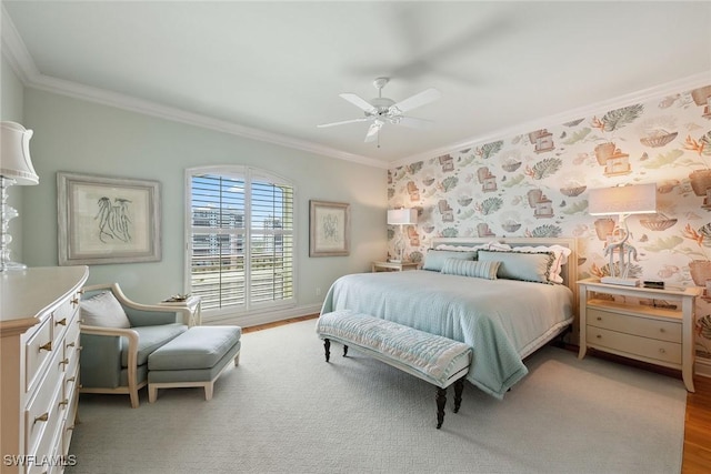 8477 Bay Colony Dr Unit 1102, Naples, FL 34108 - bedroom with baseboards, ornamental molding, a ceiling fan, and wood finished floors