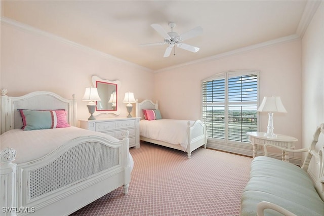 8477 Bay Colony Dr Unit 1102, Naples, FL 34108 - bedroom featuring ceiling fan, ornamental molding, and carpet