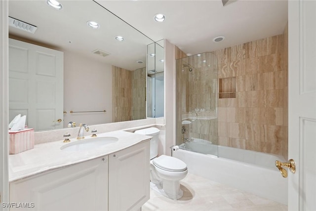 8477 Bay Colony Dr Unit 1102, Naples, FL 34108 - bathroom featuring visible vents, vanity, toilet, shower / bathtub combination, and recessed lighting