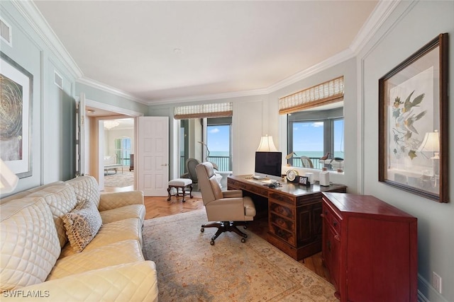 8477 Bay Colony Dr Unit 1102, Naples, FL 34108 - office space with ornamental molding, wood finished floors, and visible vents