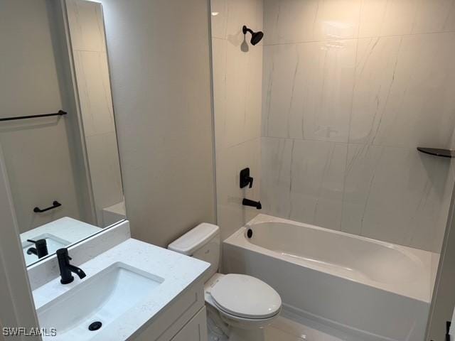 full bathroom featuring vanity, toilet, and shower / tub combination