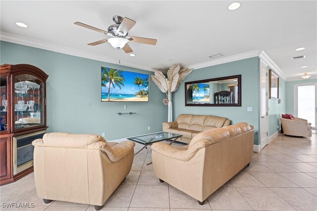 4938 Viceroy St Unit 107, Cape Coral, FL 33904 - living room featuring visible vents, crown molding, and light tile patterned floors