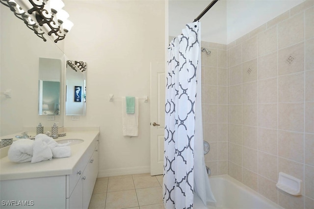 1725 SE 10th Pl, Cape Coral, FL 33990 - bathroom featuring vanity, tile patterned floors, and shower / bath combination with curtain