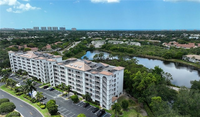 drone / aerial view featuring a water view