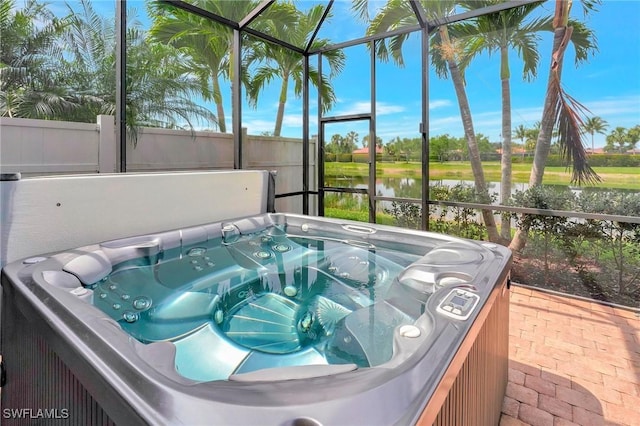 11716 Avingston Ter, Fort Myers, FL 33913 - view of swimming pool with a hot tub and a water view