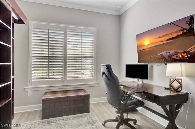 11716 Avingston Ter, Fort Myers, FL 33913 - office area with crown molding, wood finished floors, and baseboards