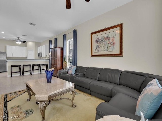 12156 Ledgewood Cir, Fort Myers, FL 33913 - living room featuring visible vents, ceiling fan, and recessed lighting