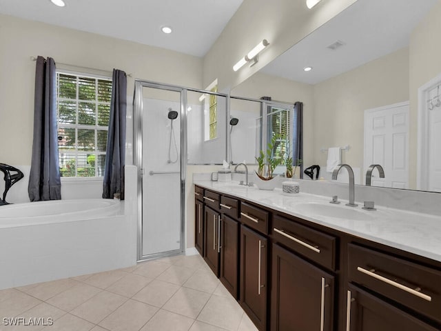 12156 Ledgewood Cir, Fort Myers, FL 33913 - full bath featuring a stall shower, tile patterned flooring, and a sink