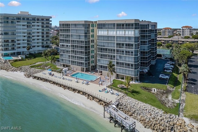 exterior space with a view of the beach and a water view