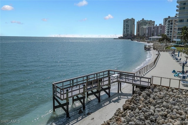 exterior space with a water view