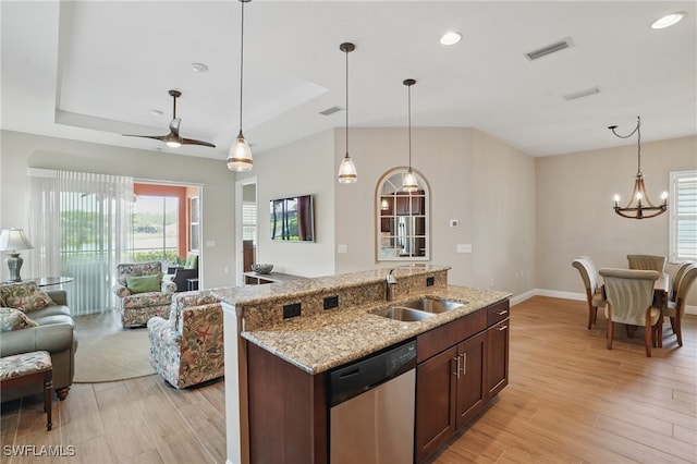 10419 Materita Dr, Fort Myers, FL 33913 - kitchen featuring dishwasher, open floor plan, healthy amount of natural light, light wood-type flooring, and recessed lighting