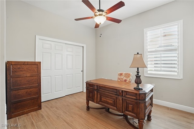 10419 Materita Dr, Fort Myers, FL 33913 - office with a ceiling fan and light wood-style floors