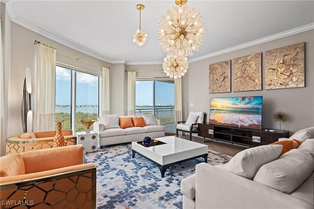 4931 Bonita Bay Blvd Unit 601, Bonita Springs, FL 34134 - living area with an inviting chandelier and ornamental molding