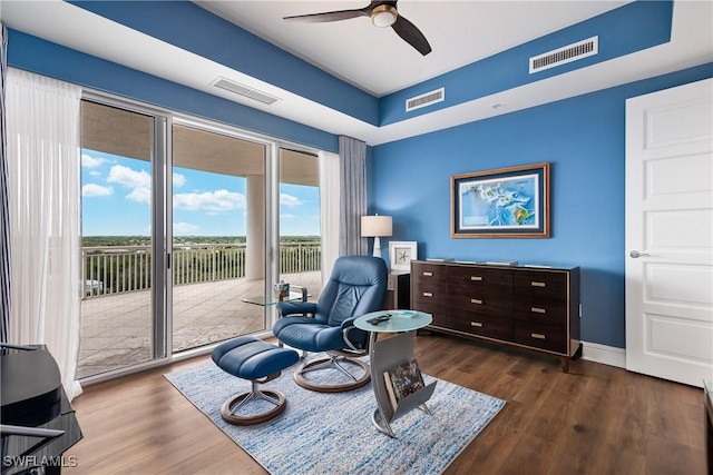 4931 Bonita Bay Blvd Unit 601, Bonita Springs, FL 34134 - sitting room featuring dark wood-style flooring, a ceiling fan, and visible vents
