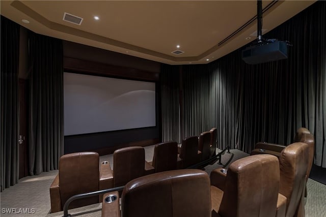 4931 Bonita Bay Blvd Unit 601, Bonita Springs, FL 34134 - carpeted home theater featuring recessed lighting, a tray ceiling, and visible vents