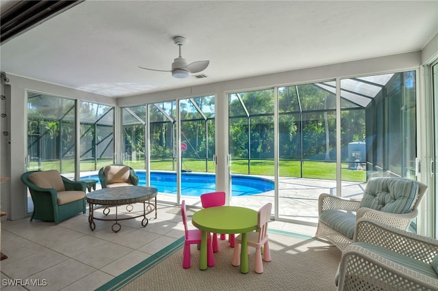 3690 27th Ave SW, Naples, FL 34117 - sunroom / solarium featuring ceiling fan, a pool, and a wealth of natural light