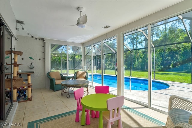 3690 27th Ave SW, Naples, FL 34117 - sunroom with a ceiling fan, visible vents, and a pool