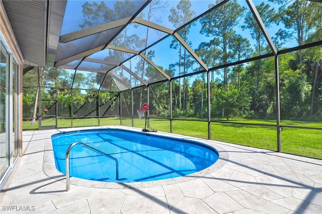 3690 27th Ave SW, Naples, FL 34117 - outdoor pool featuring glass enclosure, a yard, and a patio area