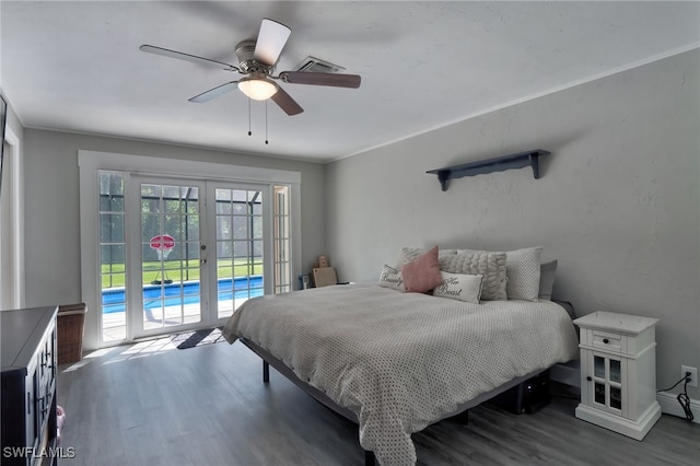 3690 27th Ave SW, Naples, FL 34117 - bedroom with visible vents, wood finished floors, access to outside, french doors, and a ceiling fan