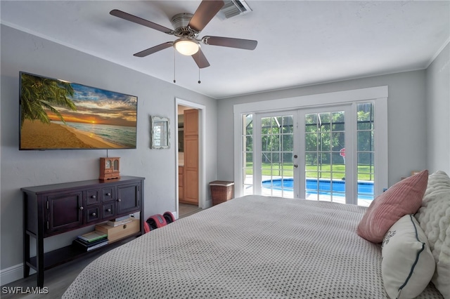 3690 27th Ave SW, Naples, FL 34117 - bedroom featuring visible vents, access to exterior, baseboards, ceiling fan, and french doors