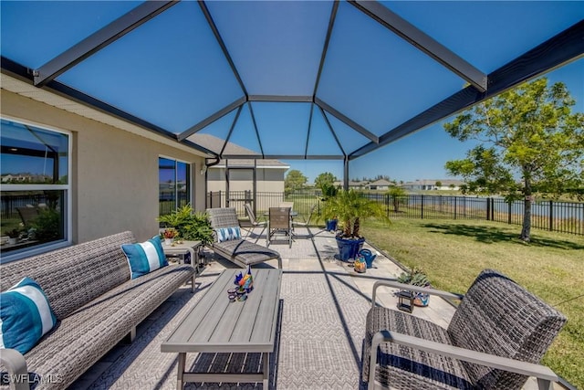view of patio with outdoor lounge area, outdoor dining area, and a fenced backyard