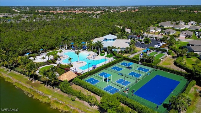 bird's eye view featuring a water view