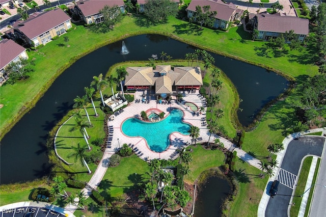 bird's eye view featuring a water view