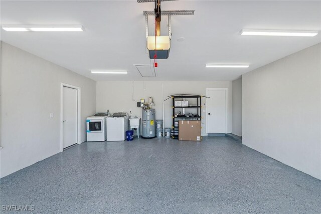 1196 Westlake Blvd, Naples, FL 34103 - garage with a sink, a garage door opener, washing machine and clothes dryer, and electric water heater