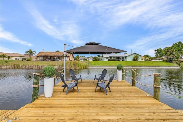 view of dock with a water view