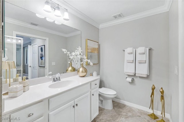 9590 Trevi Ct Unit 5323, Naples, FL 34113 - bathroom with vanity, toilet, ornamental molding, and baseboards