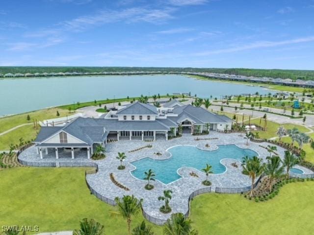 aerial view featuring a water view
