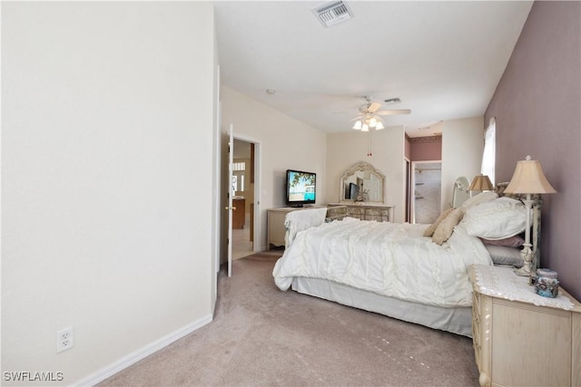 20849 Santorini Way N, Fort Myers, FL 33917 - bedroom with visible vents, a ceiling fan, baseboards, and light carpet