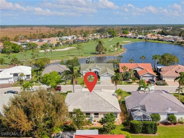 20849 Santorini Way N, Fort Myers, FL 33917 - bird's eye view with a water view, view of golf course, and a residential view