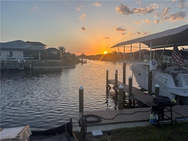 dock area featuring a water view